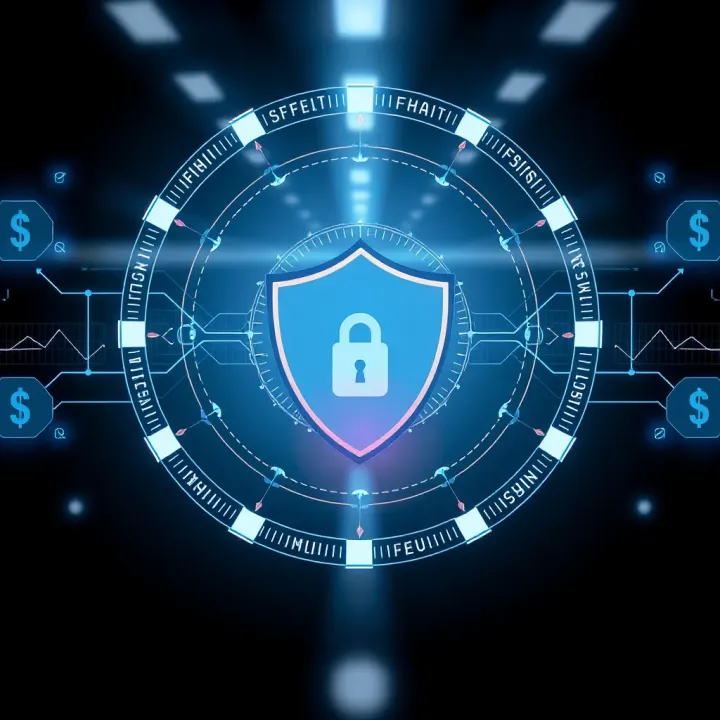 Ensuring Safety and Trust in Fintech Financing with Ella Fund Conceptual graphic representing secure fintech transactions with shield and currency symbols