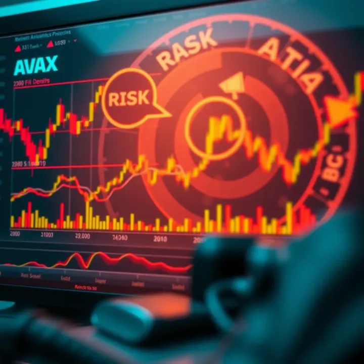 Market Factors and Risk Assessment for Avalanche (AVAX) Illustration of market dynamics with crypto charts and risk versus opportunity indicators