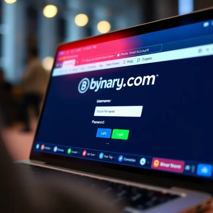 Secure login interface of Binary.com showing username and password fields on a digital device