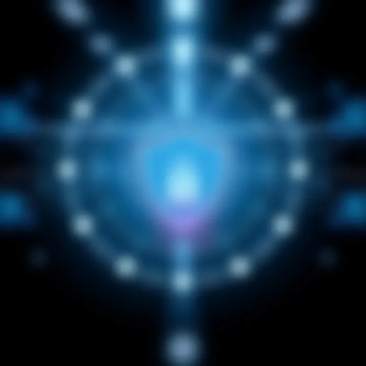 Conceptual graphic representing secure fintech transactions with shield and currency symbols