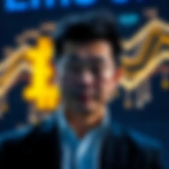 Portrait of Ben Zhou with digital blockchain elements in the background symbolizing innovation in cryptocurrency
