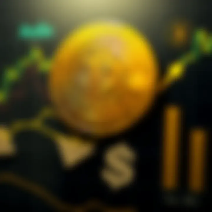 Digital representation of Bitcoin with upward trend lines and global financial icons