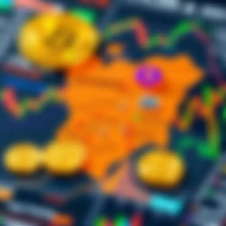 Map of Nigeria with cryptocurrency symbols and financial analytics graphics