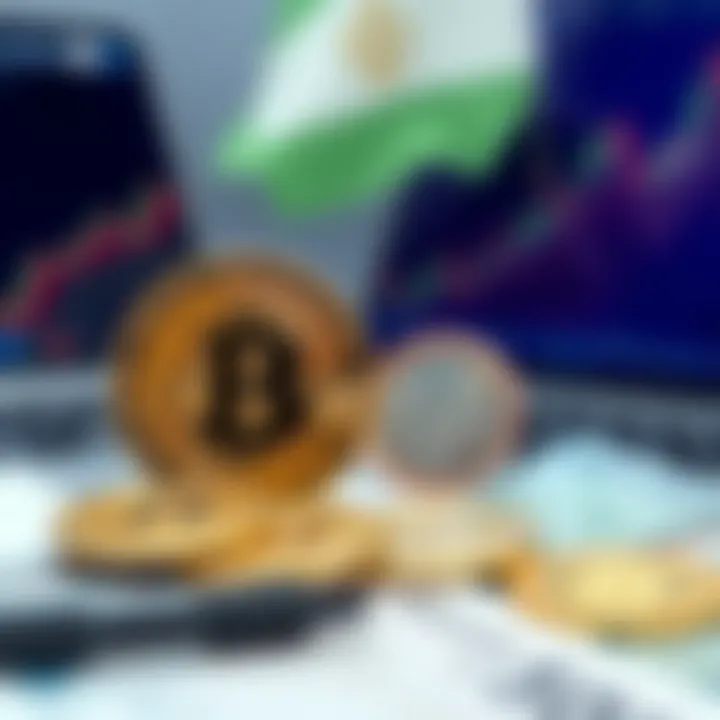 Illustration of cryptocurrency symbols with Nigerian currency and market indicators