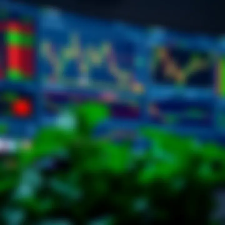 Dashboard showing various financial trading platforms with charts and market data