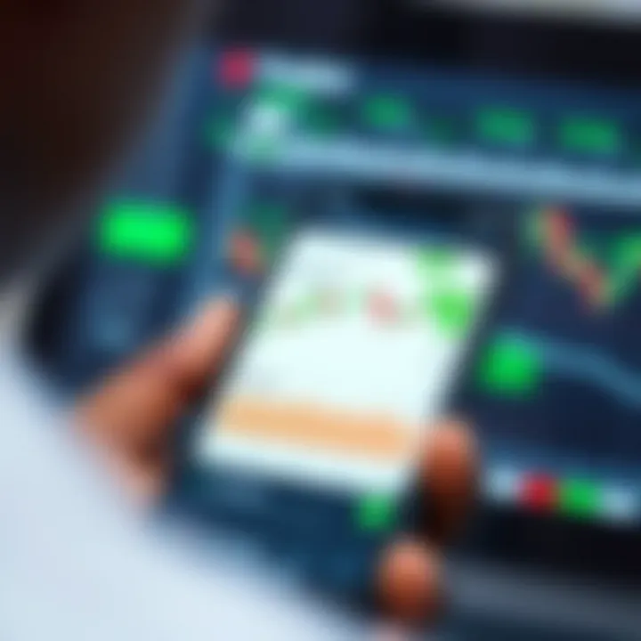Overview of Trading App Interface for Nigerian Investors Mobile phone displaying a trading app interface with charts and stock prices