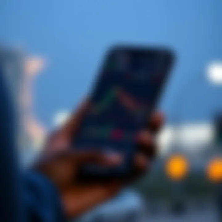 Mobile phone screen showing a user-friendly trading app interface with charts and market data