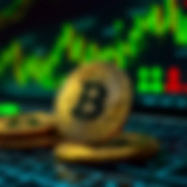 Illustration of digital currency symbols with regulatory icons and market trends