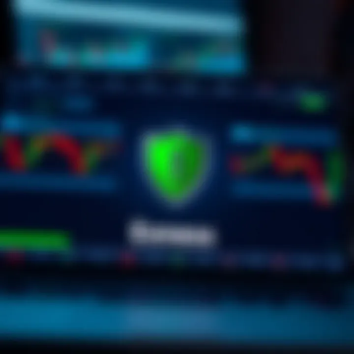 Illustration of a secure login screen with cybersecurity shield icon representing safe trading environment