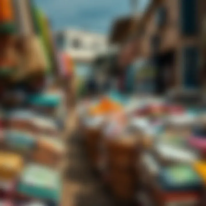 Wide variety of goods including textiles, household items, and imported products arranged in Kwakol Market