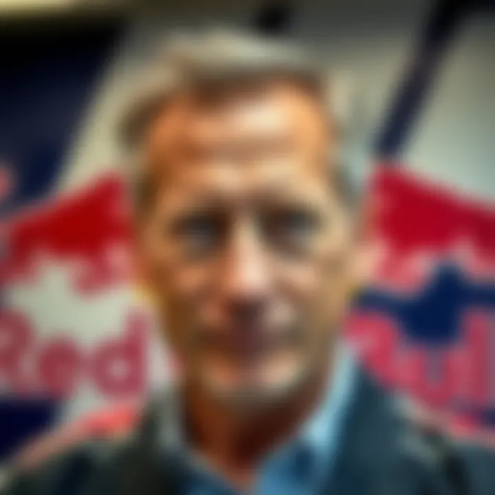 Portrait of Mark Mateschitz with a backdrop of Red Bull brand elements