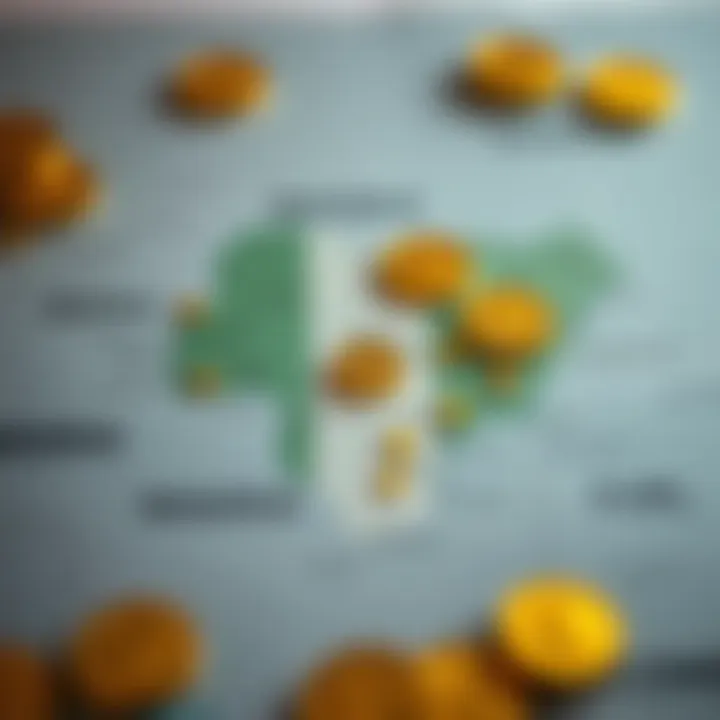 Map highlighting Nigeria with gold coins and currency symbols representing local market influences on gold value