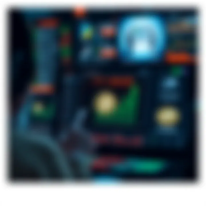 Graphical representation of online trading concepts with virtual currency and strategy icons