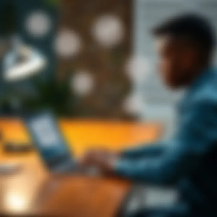Student using a laptop at a desk with digital icons representing freelancing, surveys, tutoring, and digital sales around the screen