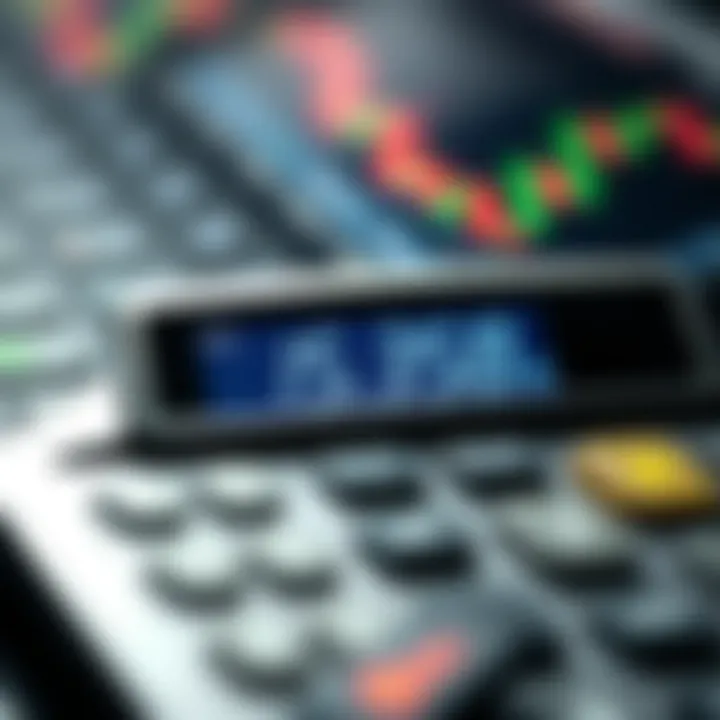 Illustration of a digital pips calculator displaying profit and loss calculations for forex trading