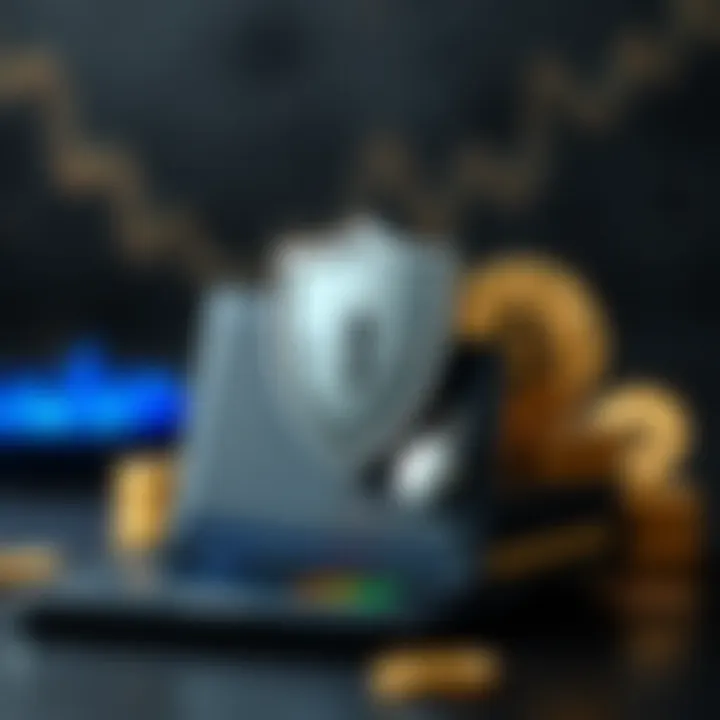 Secure Digital Wallet for Managing Bitcoin Investments Secure digital wallet with cryptocurrency icons and protective shield symbolizing safety in managing Bitcoin investments