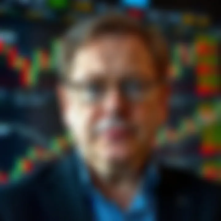 Portrait of Steve Cohen with a backdrop of trading charts and financial graphs