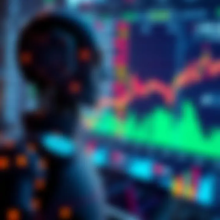 Conceptual visualization of automated trading with digital graphs and machine learning icons