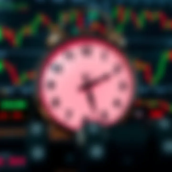 Illustration of financial charts and trading tools with a clock displaying London session hours