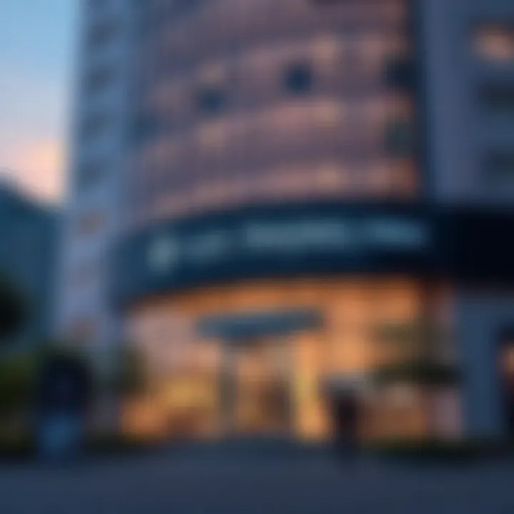 Lux Trading Firm office building exterior showcasing modern architecture and vibrant business environment
