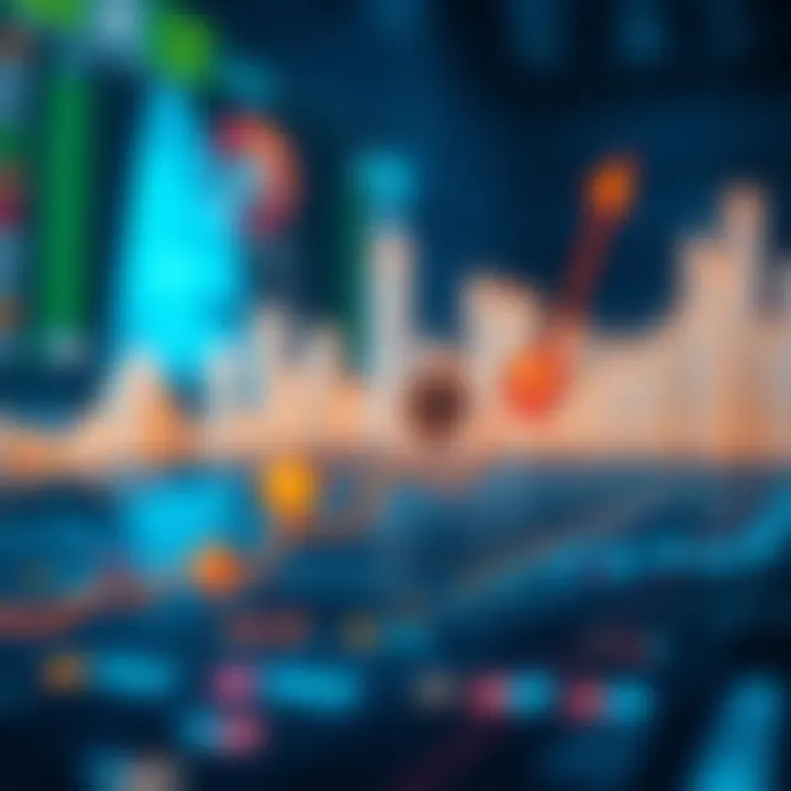 Graph showing upward trend with digital currency icons representing global trading opportunities