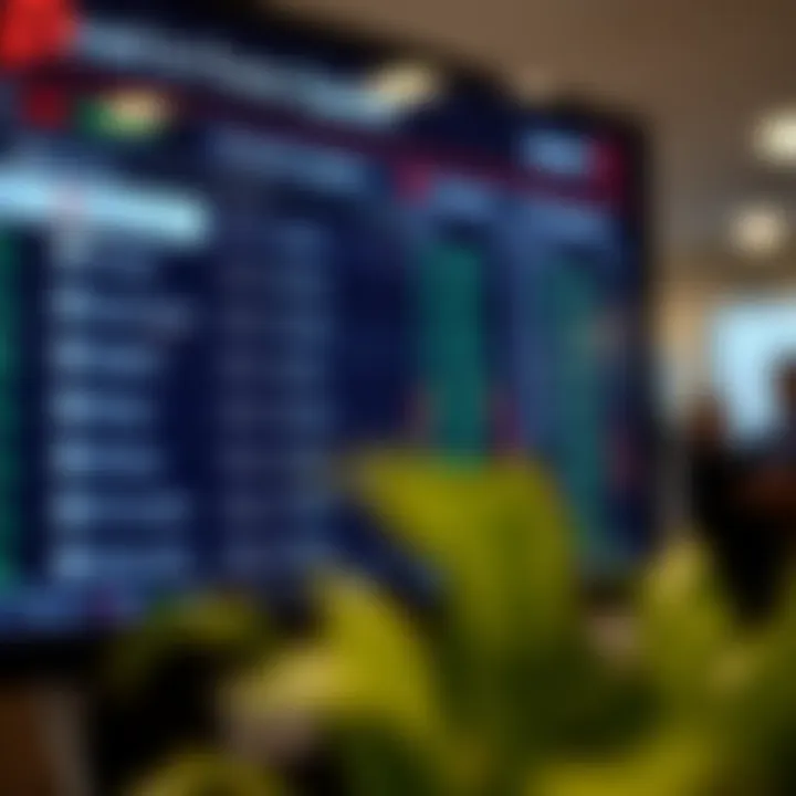 Digital display showing various online forex trading account options with currency symbols