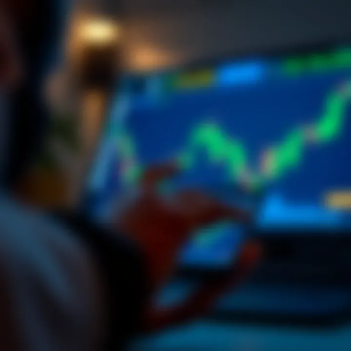 Illustration of a smartphone displaying a financial app with investment graphs and currency symbols