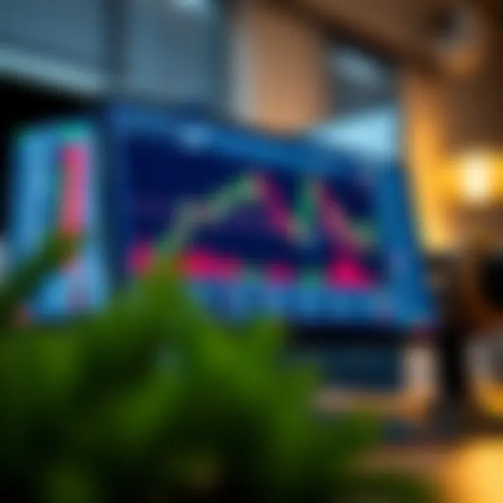 Illustration of a computer screen displaying an online trading platform with charts and stock data