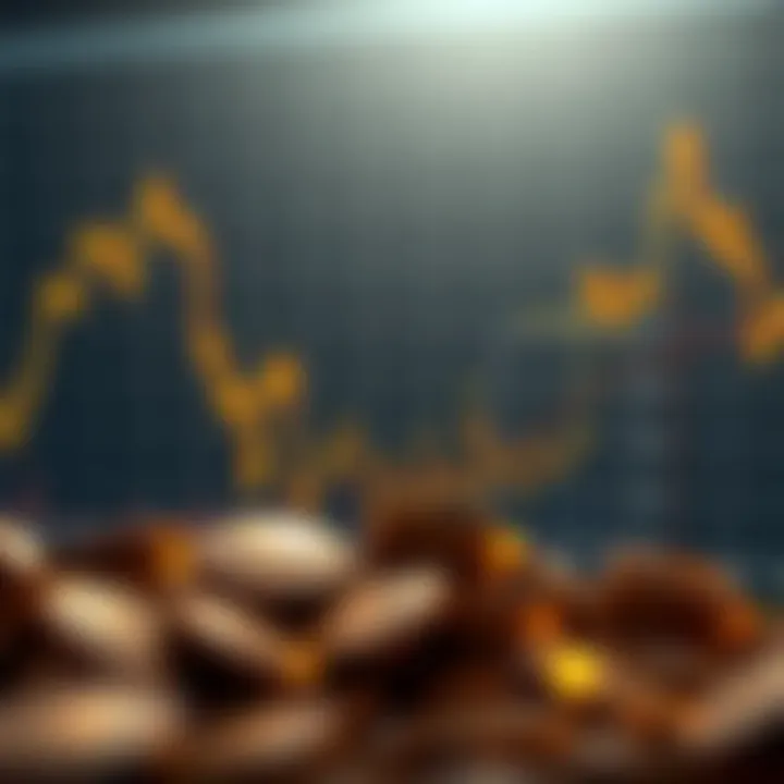 Graph showing the upward and downward trends of gold prices against the US dollar