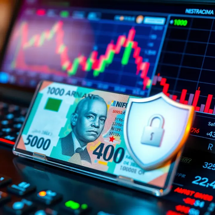 Illustration of Nigerian naira currency with digital trading interface and security shield