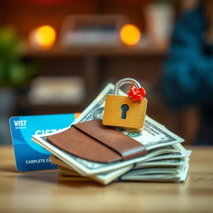 Visual depiction of a digital wallet with cash and gift cards symbolizing payment reliability and user safety