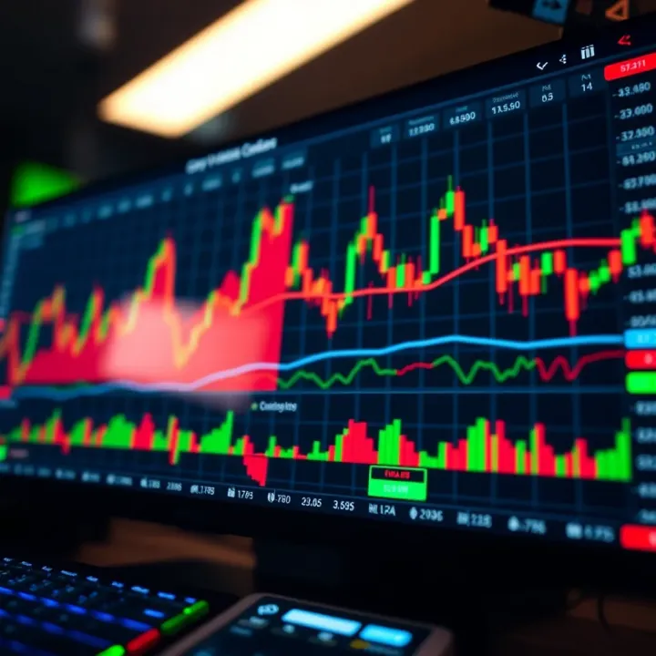 Digital interface showing financial charts and copy trading connections