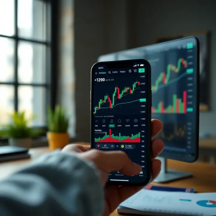 TradingView Mobile App Displaying Market Trends Mobile device displaying TradingView app with market trends and analysis