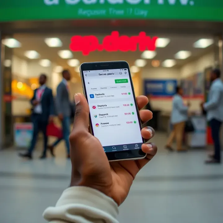 Secure Mobile Transactions on app.deriv for Nigerian Users Mobile device displaying app.deriv with focus on secure deposit and withdrawal options available in Nigeria