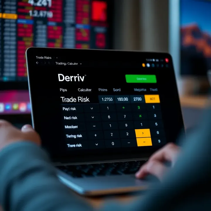 Screenshot of Deriv pips calculator interface showing inputs for trade risk management