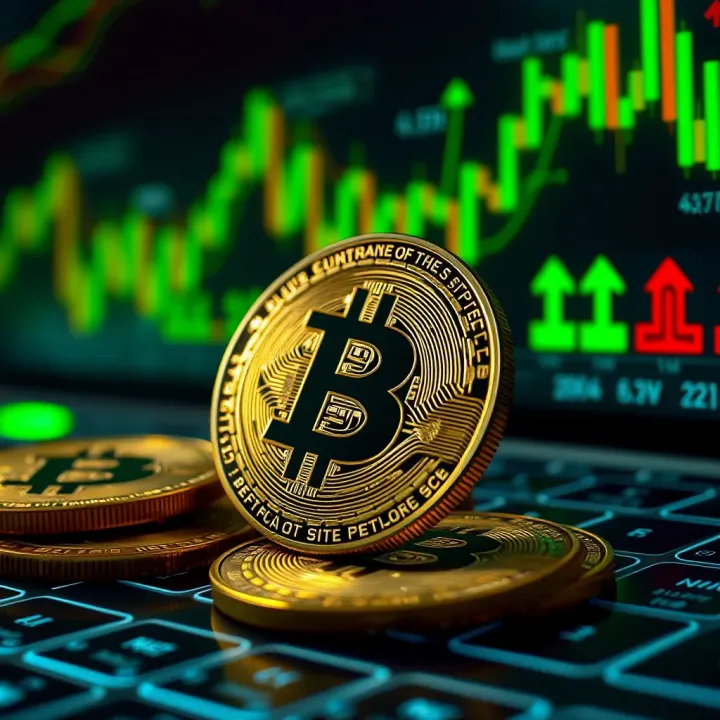 Illustration of digital currency symbols with regulatory icons and market trends