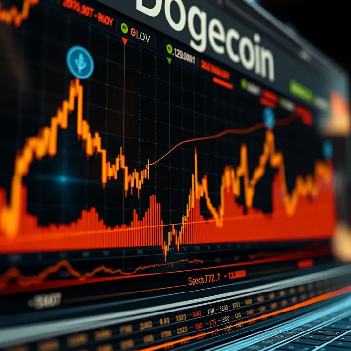 Dogecoin Price Trends and Technical Analysis Graph showing upward and downward trends in Dogecoin price over time with technical indicators