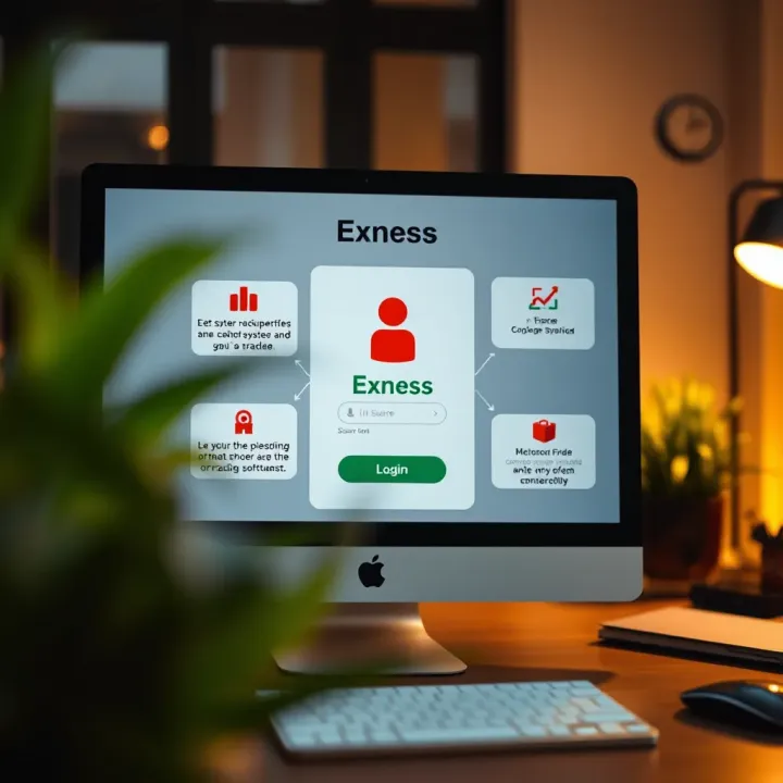 System Requirements and Secure Login for Exness on PC Diagram displaying system requirements and secure login for Exness trading software on a computer
