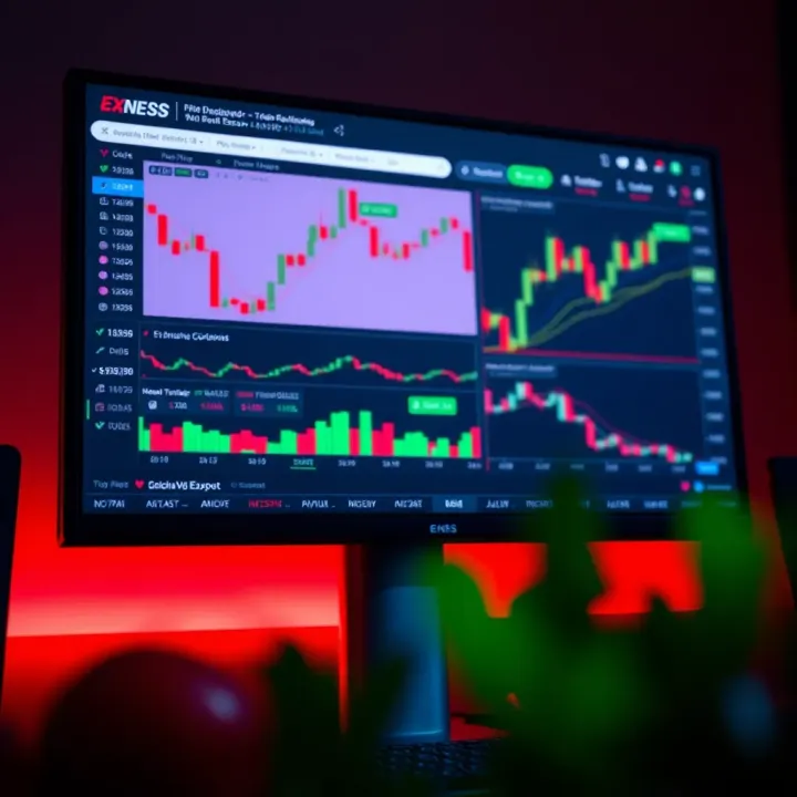 User interface of Exness trading platform showing market charts and trading options on PC screen