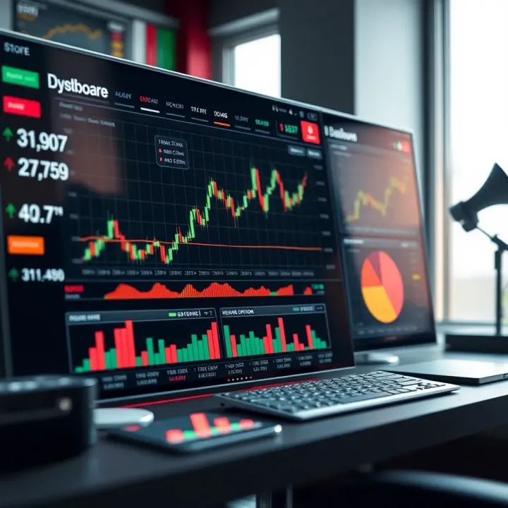 Dashboard interface showing trading charts and market analytics on Expert Option platform