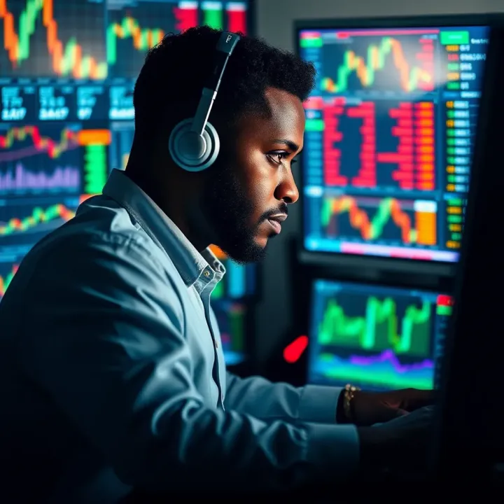 Key Analytical Skills of Successful Forex Traders in Nigeria Conceptual representation of forex trader analyzing financial data on multiple screens
