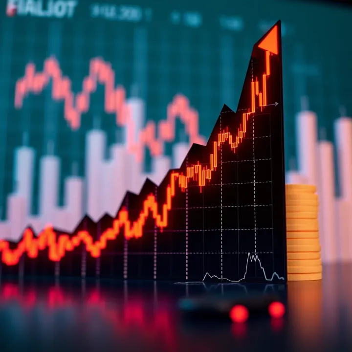 Forex Trading Growth Chart with Currency Symbols Graph showing upward trend in forex trading with candlestick patterns and currency symbols