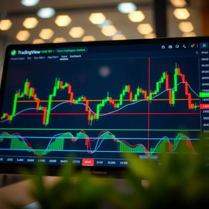 Overview of TradingView Chart Interface with Technical Indicators TradingView chart interface showcasing candlestick patterns and technical indicators
