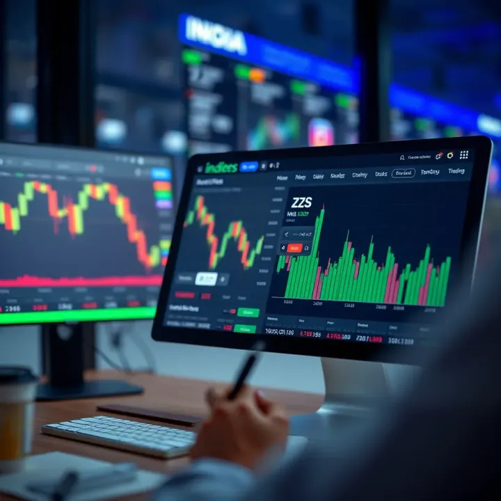 Illustration of trading platform interface highlighting indices selection and trading options