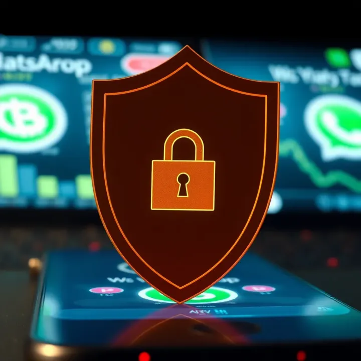 Privacy and Scam Protection in Crypto WhatsApp Groups Security shield icon overlaying a smartphone, symbolizing privacy and scam protection in crypto groups