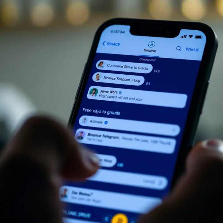 Communicating Within Binance Telegram Groups Illustration showing a smartphone screen with various Binance Telegram group chats open, highlighting communication and community interaction