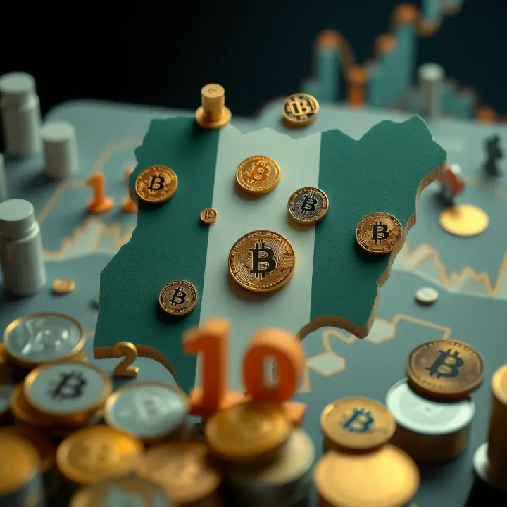 Map of Nigeria with digital currency icons highlighting cryptocurrency adoption