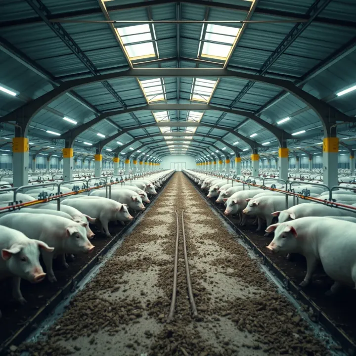 Vast pig farming facility showcasing modern agricultural techniques and extensive livestock housing