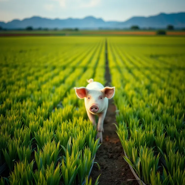 Sustainable Practices in Animal Husbandry Inspired by Qin Yinglin Expansive green fields with sustainable farming practices symbolizing growth in animal husbandry