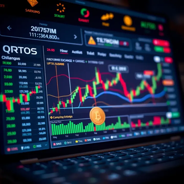 Graphical representation of cryptocurrency exchange platform with user interface elements and financial data